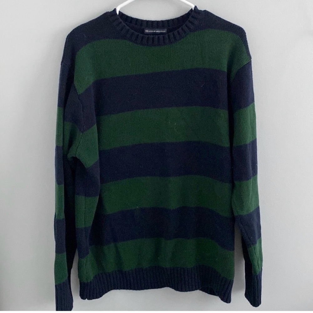 Brandy Melville Green and Blue Striped Crewneck Sweater OS